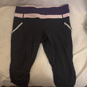 lululemon athletica Black Capri Pants with Purple and Pink Waistband
